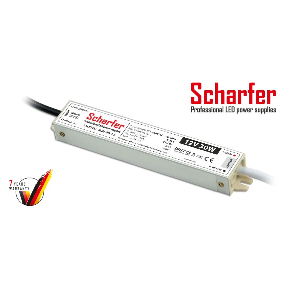 [SCH-30-12] 30W Waterproof (IP67) - Scharfer LED driver  (12VDC)