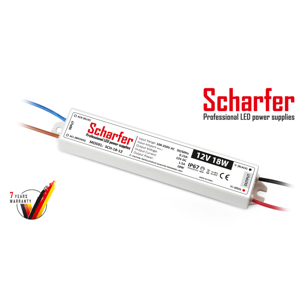 [SCH-18-12] 18W Waterproof (IP67) - Scharfer LED driver (12VDC)
